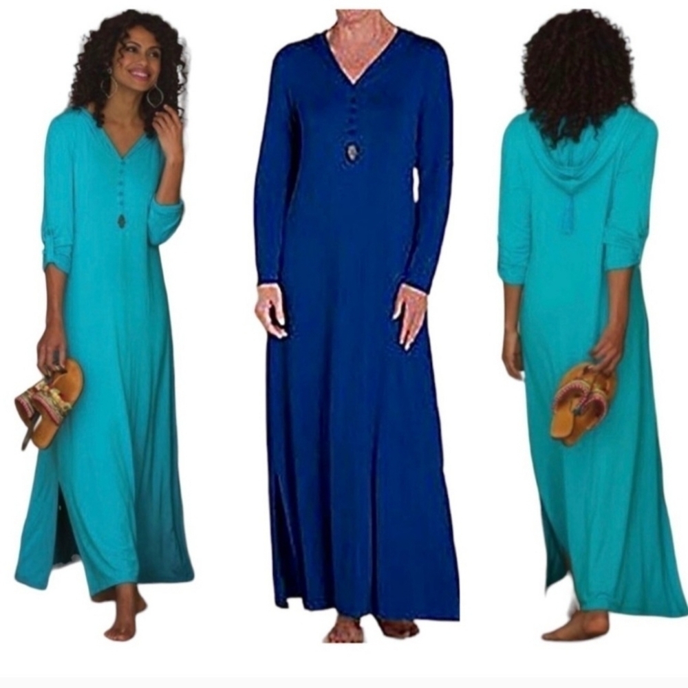 Soft Surroundings Hooded Tassel Long Sleeved Maxi Dress SIZE PETITE Extra Small‎
